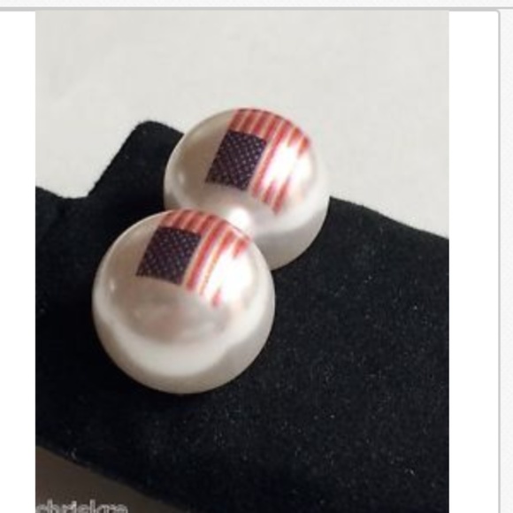 USA Flag Pearl Earrings American Patriotic US - Picture 5 of 8